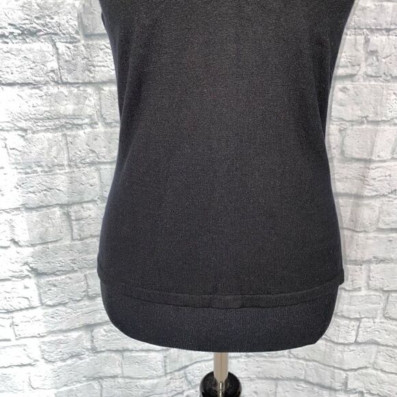 Venus silk blend sleeveless v-neck blouse w/center beadwork black sz L women - Picture 3 of 10